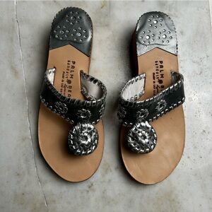 Palm Beach Women's Silver and Tan Leather Sandals Made in USA